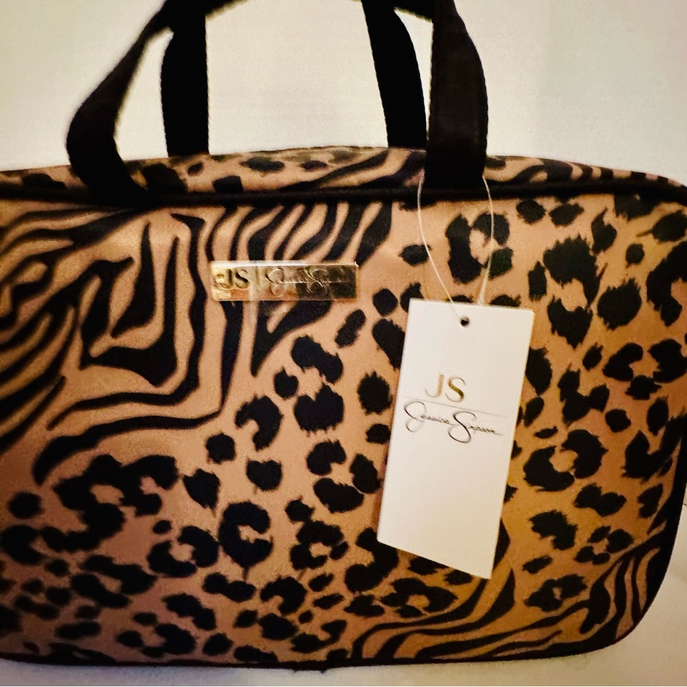 Jessica Simpson Leopard Print Cosmetic Bag - Black and Tan - Picture 6 of 10